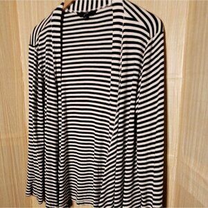 GNW Womens Black White Stripe Stretchy Open Front Cardigan Large